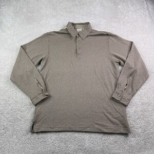 LL Bean Polo Shirt‎ Mens Medium Brown Houndstooth Cotton Long Sleeve Preppy
